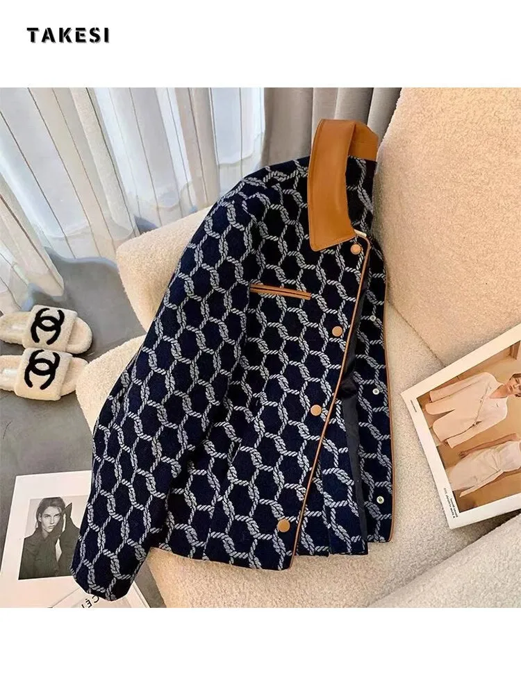 znbbw Autumn Winter Women Casual Plaid Jackets Coats Turndown Collar Pocket Veins Female Vintage Fashion Street Jacket Outerwear - Image 5