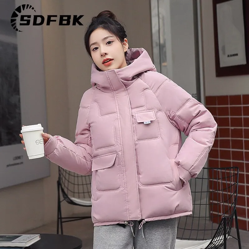 Znbbw Women Down Jacket 2023 Hit Winter New Thick Warm Cotton Down Padded Jacket Casual Sweety Solid Color Hooded Coat Jackets Outwear - Image 3
