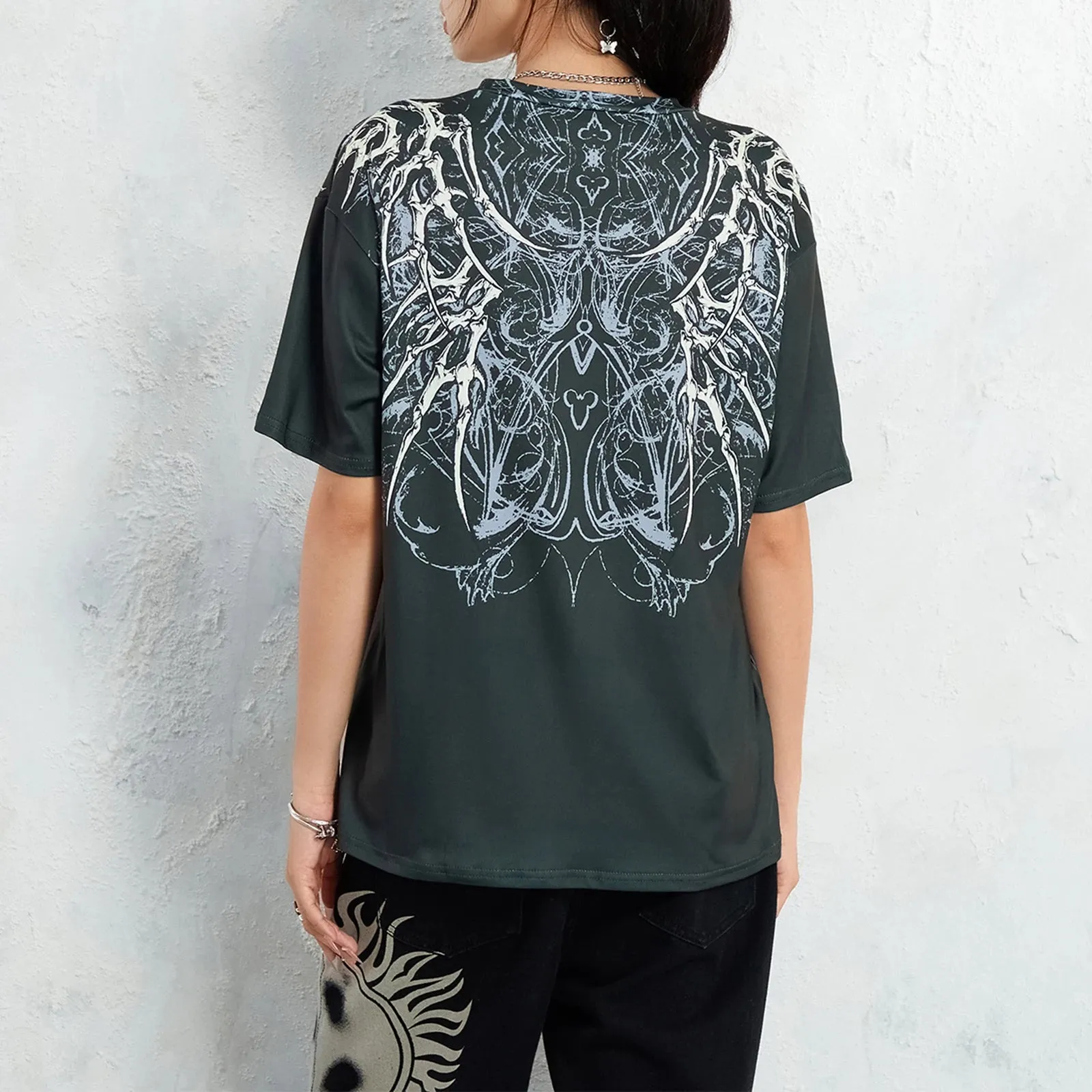 Znbbw Women y2k Fairy Grunge Retro Short Sleeve Crop Tops Graphic Print O-neck Harajuku 2000s Aesthetic T Shirts Kawaii Streetwear - Image 3