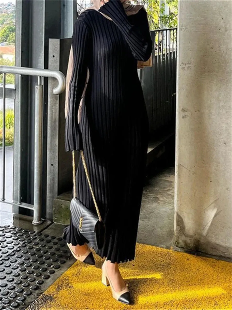 Znbbw Women's Knit Ribbed Long Dress Long Sleeve O Neck Wrapped Pencil Dress robe femme vestidos de mujer casual elegante - Image 4