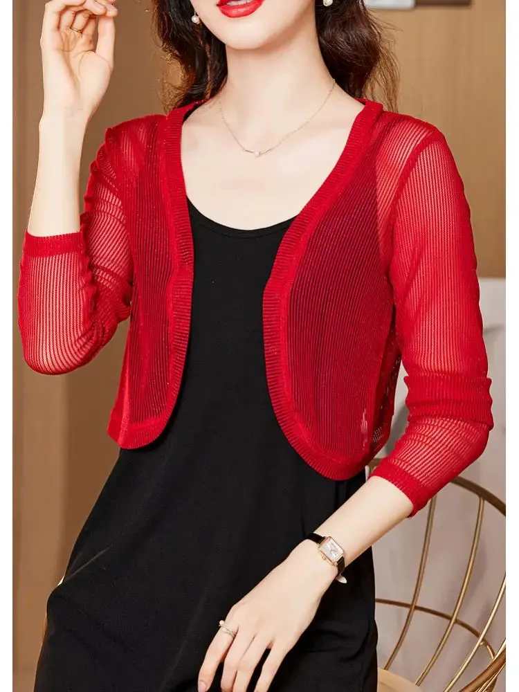 Znbbw Women Thin Mesh Cardigans Lady Summer Transparent Shawl Female Long Sleeve Short Coat Outwear - Image 5