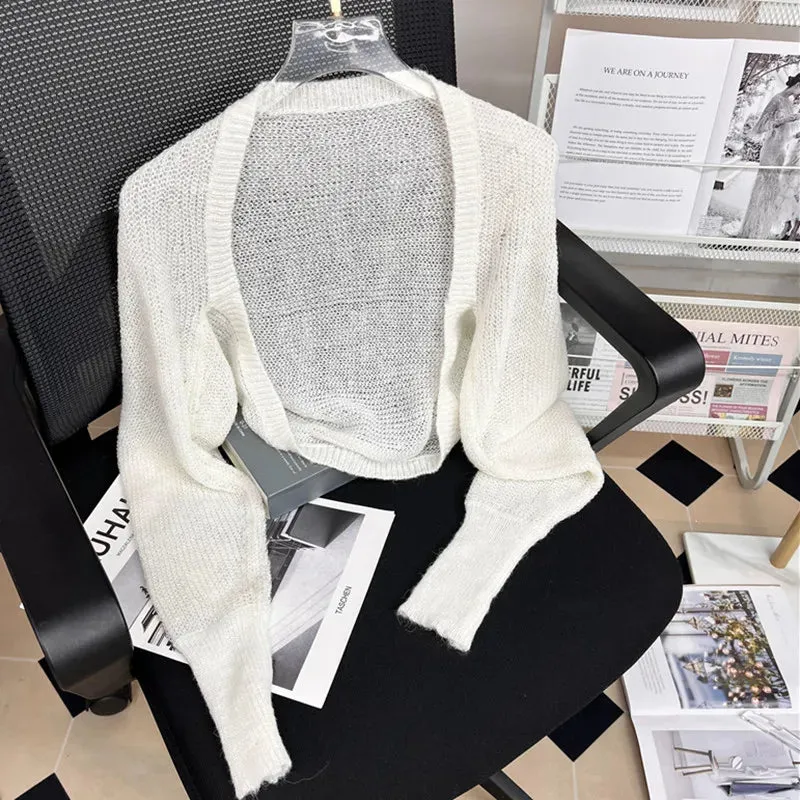Znbbw Women Spring Summer Soft Sweaters Cardigans Lady Solid Shawl Female Long Puff Sleeve Short Knitted Coat - Image 2
