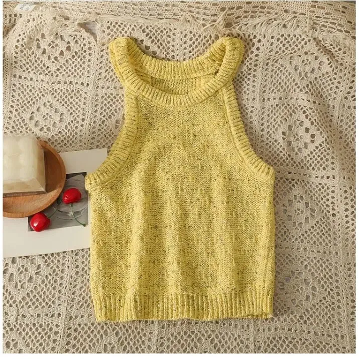 Znbbw Women Halter Collar Tank Crop Tops Female Sleeveless Short Knitted T-Shirt Stretchy Camisole Tees for Slim Girls - Image 10