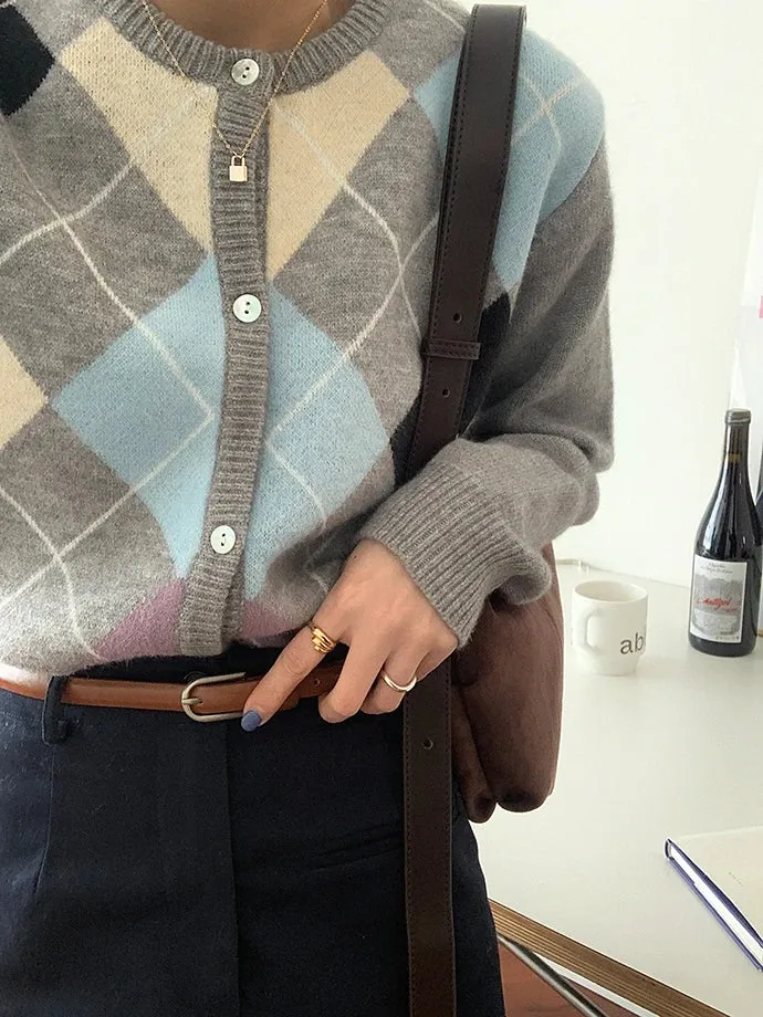 Znbbw Autumn And Winter Fashion Ladies New Knitted Cardigan Loose Korean Retro Round Neck Plaid Sweater Women's All-match Blouse - Image 5