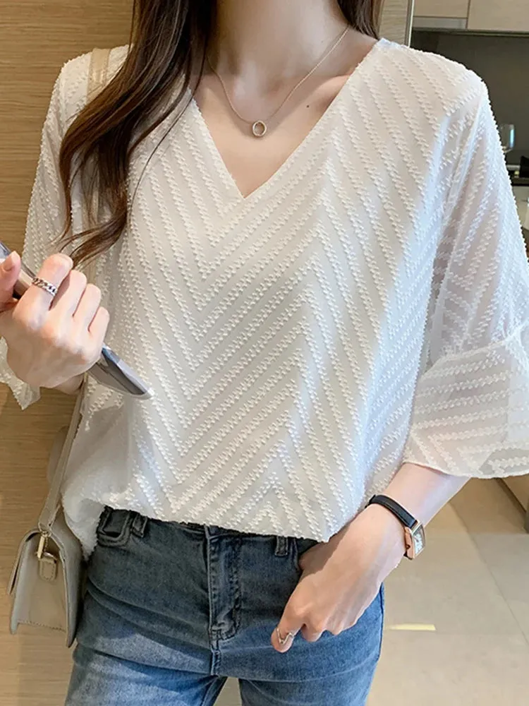 Znbbw Women V-Neck Chiffon Blouse Shirt Women Tops Short Sleeve Blouse Women Blusas Mujer De Moda 2023 Verano Blouses E688 - Image 4