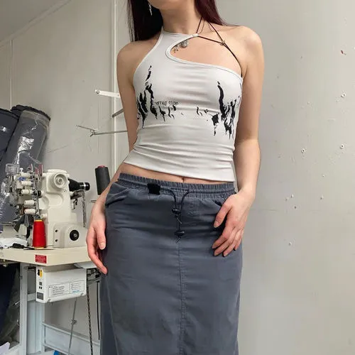 Znbbw y2k sexy suspender top 200s Summer vintage personality short print T-shirt goth punk grunge street crop top Harajuku Cute - Image 3