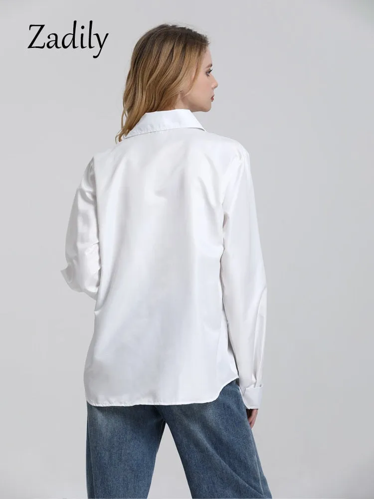 znbbw 2023 Summer Streetwear Long Sleeve Women Oversize White Shirt Corns Hole Bandage Woman Blouse Casual Female Clothing Tops - Image 4