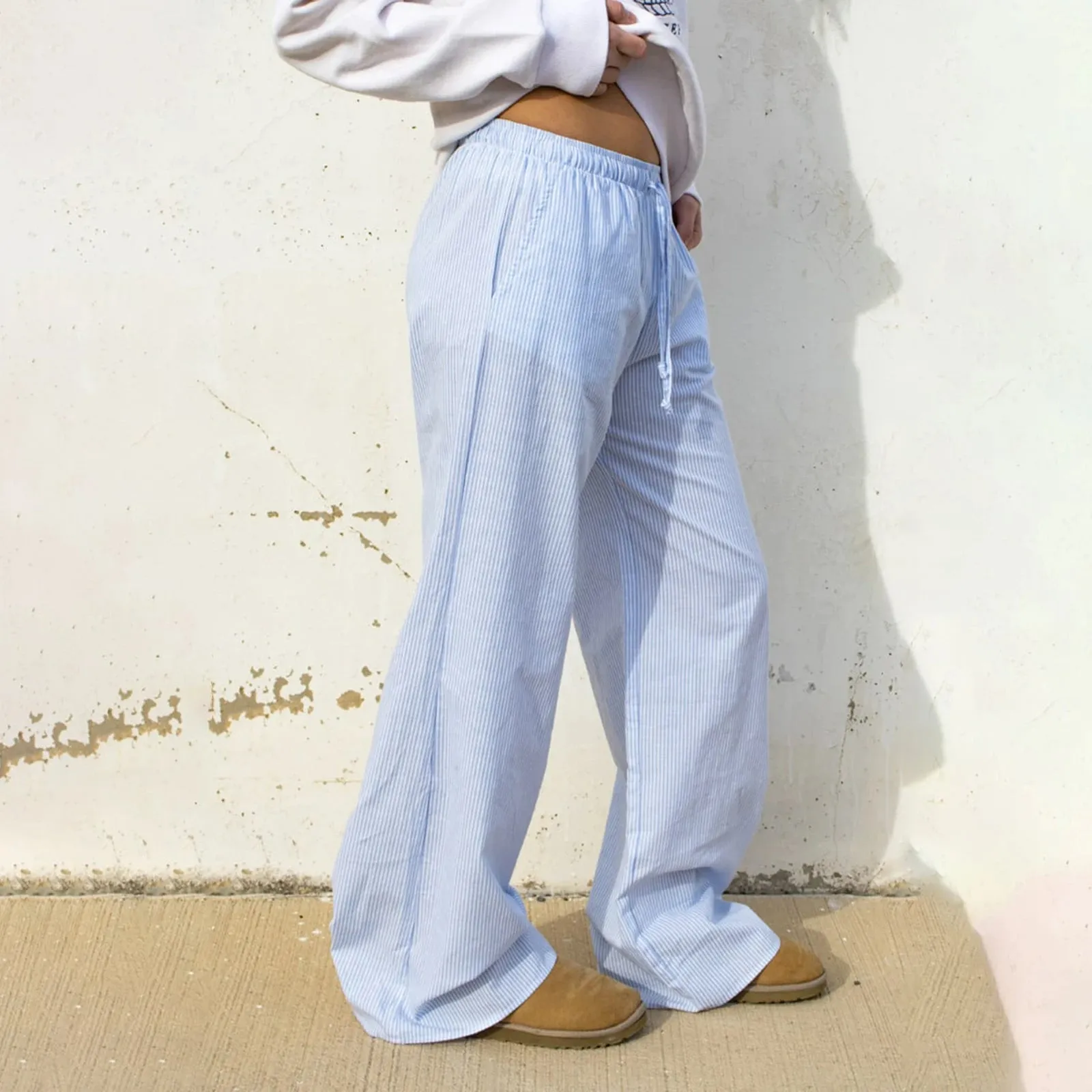 Znbbw Women's Vintage Aesthetic Striped Drawstring Cargo Pants Low Waist Loose Wide Leg Baggy Pants Trousers Sweatpants Streetwear - Image 3