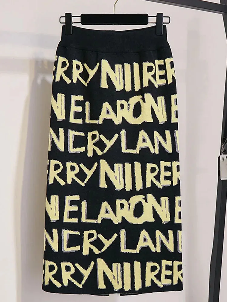 Znbbw Women's Letter Knit Skirt Autumn Winter New High Waist Split Straight Office Lady Long Warm Step Faldas ML297 - Image 3