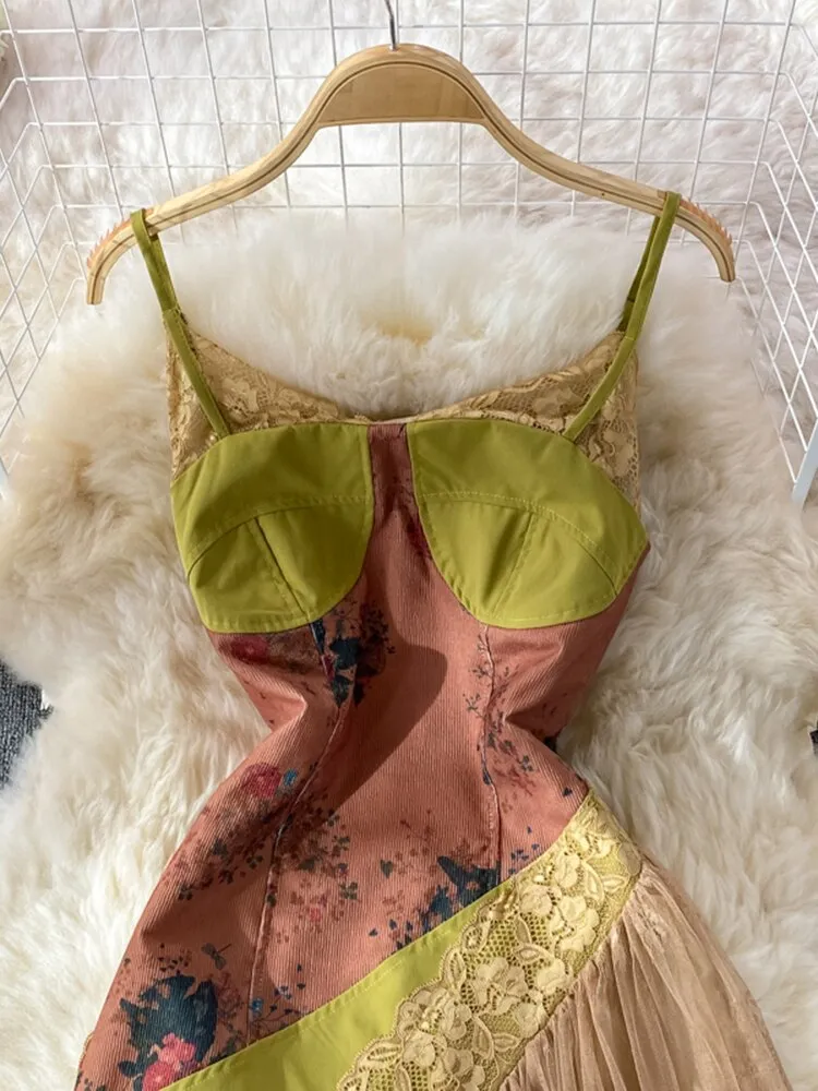 Znbbw Women Summer new fashionable sexy French retro printing color matching temperament waist slimming dress vestidos female D0619 - Image 2