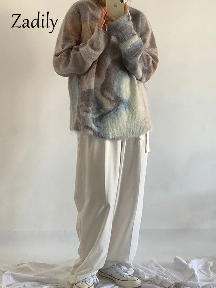 znbbw 2023 Winter Korean style Long Sleeve tie dye Sweater Women Casual Loose O Neck Ladies Pullover Fall Female Clothing Tops - Image 7