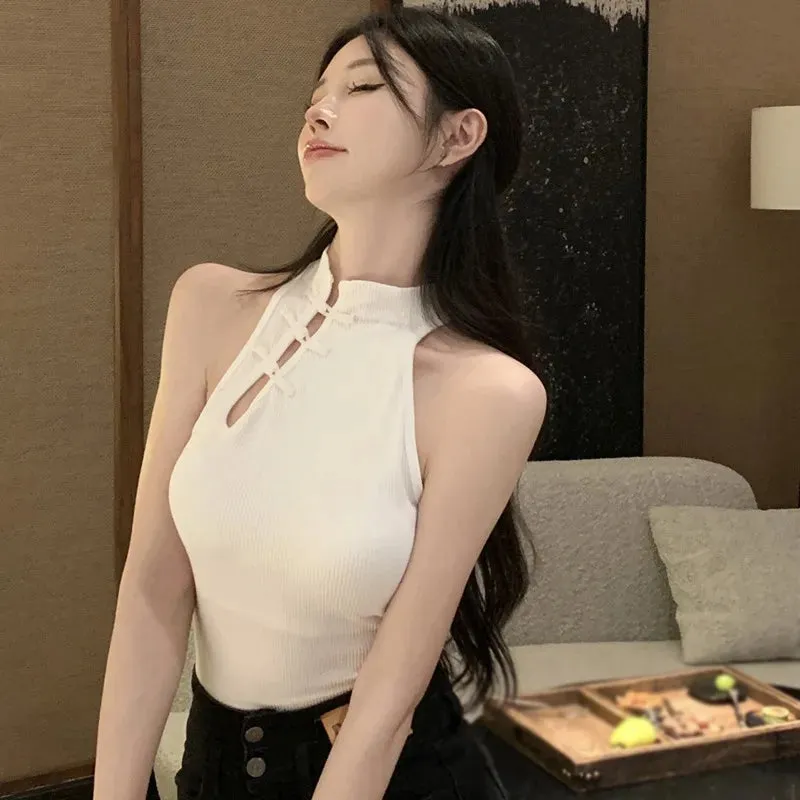 Znbbw Women's Camisole Chinese Style Slim Sexy Halter Retro Sleeveless Tank Tops - Image 6