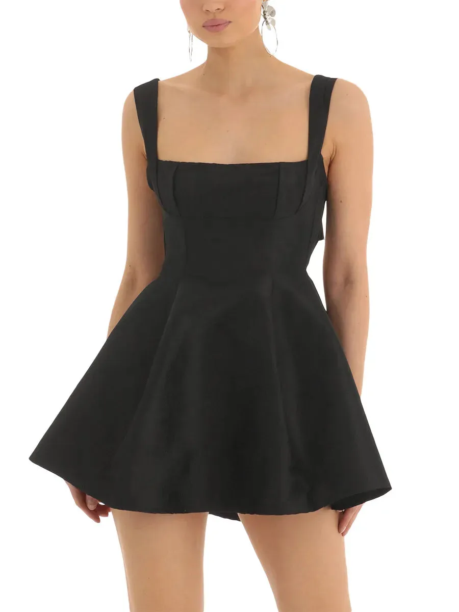 Znbbw Women Satin Mini Princess Dresses Spaghetti Strap Square Neck Sleeveless Backless Bow Short Dress A-line Party Clubwear 0410 - Image 2