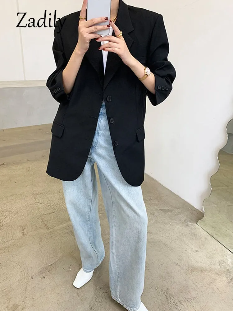 znbbw 2023 Autum Oversize Long Sleeve Black Women Blazer Normcore Style BF Pocket Jackets Coat Office Lady Work Female Clothing - Image 5