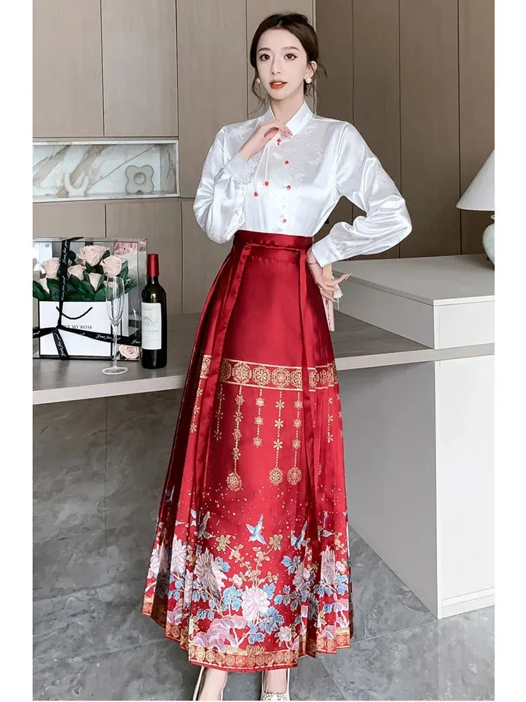 Znbbw Women Spring Autumn Skirt New Temperament Leisure Time Printing Chinese Style Elegant Wedding Red Horse Face Skirt D5690 - Image 4