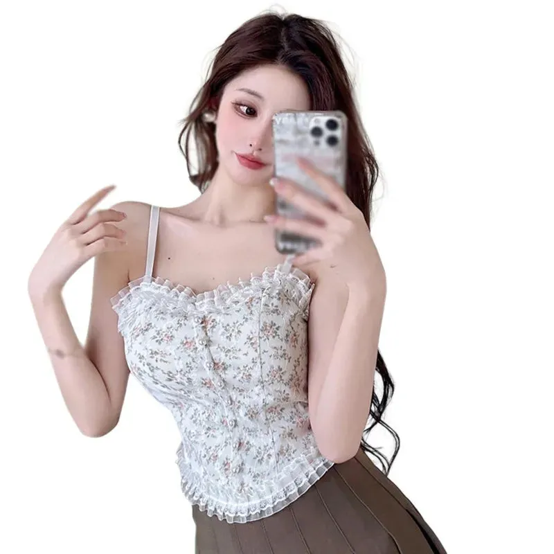 Znbbw Women Lace  Casual T Shirt Spaghetti Strap Sexy Base Shirt Slim Fit Lightweight Pullover Crop Top - Image 5