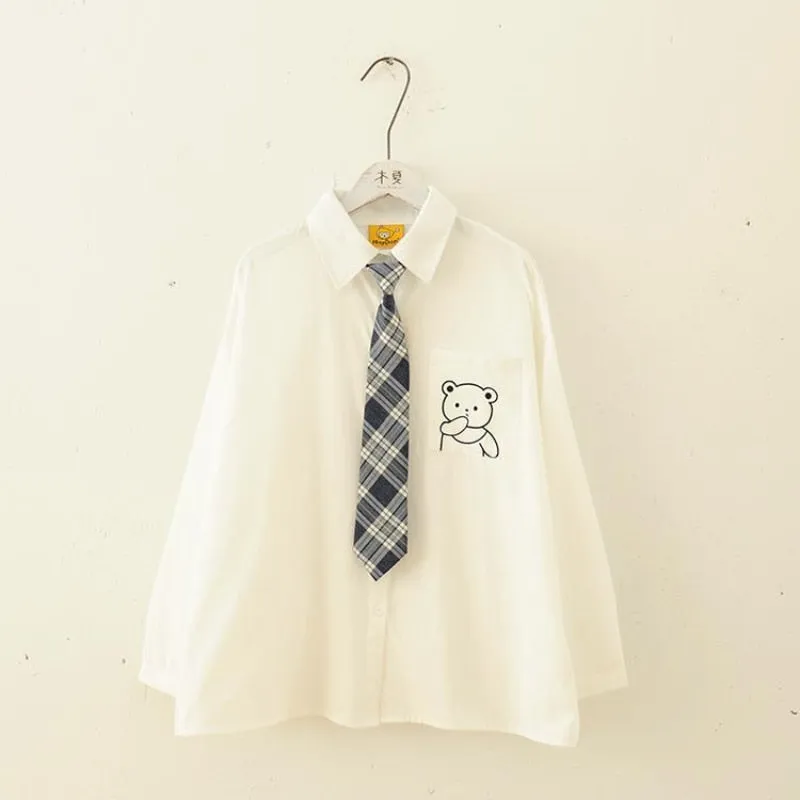 Znbbw Autumn Women Harajuku Vintage Blouse Black White Goth Streetwear Student Long Sleeve Down Collar Kpop Fashion Shirts Top - Image 7