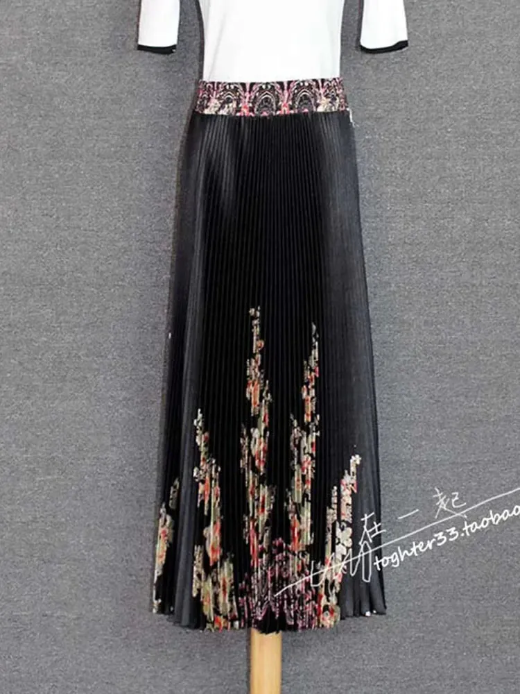 Znbbw Women's Spring Summer Glossy Print Pleated Skirt Large Size High Waist Temperament Was Thin Large Pleated Skirt WA257 - Image 8