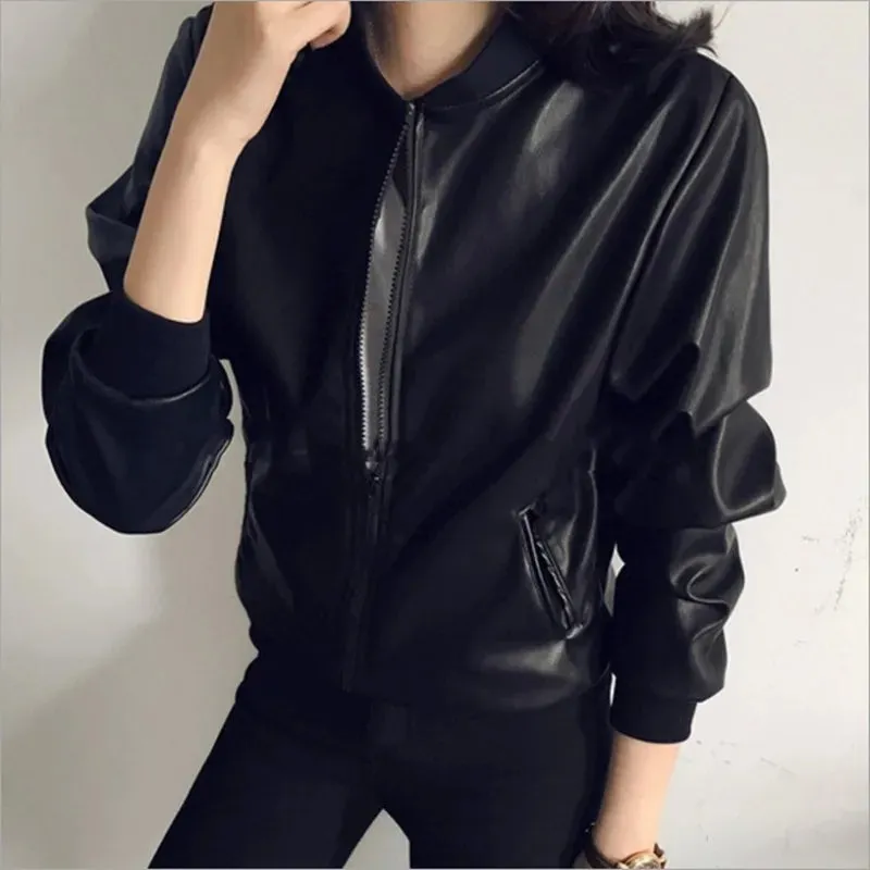 Znbbw Women Korean version slim fit PU short jacket Leather Zipper Slim Biker Jacket - Image 4