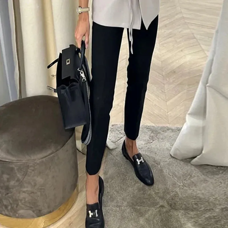 Znbbw Women Office Matching Set Simple Lapel Solid Drawstring Lace Up Nipped Waist Vest Top Pants Sets Streetwear For Female - Image 2