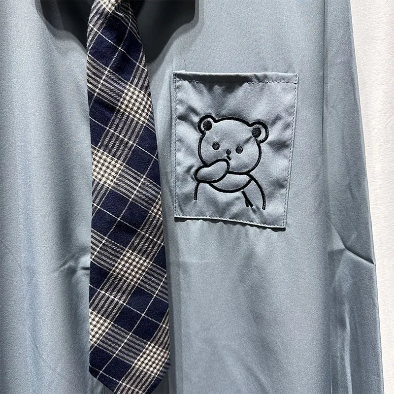 Znbbw Autumn Women Harajuku Vintage Blouse Black White Goth Streetwear Student Long Sleeve Down Collar Kpop Fashion Shirts Top - Image 9