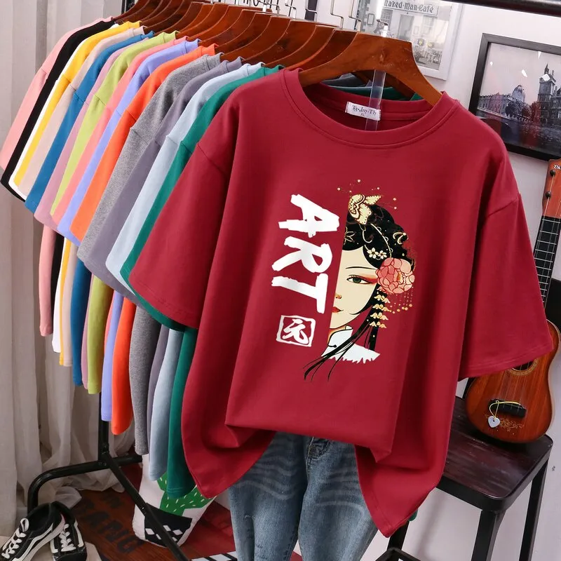 Znbbw 100% Cotton Plus Size L-6XL T Shirt Print Tshirt Short Sleeve Women's Top Chinese Style Summer Couple O Neck T Shirts - Image 6