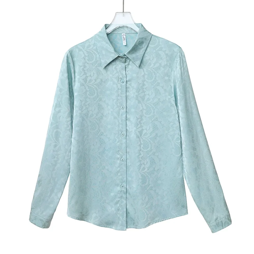 Znbbw Women Shirts And Blouses Fashion Chic Jacquard Blouse Elegant Office Lady OL Soft Draped Satin Shirt Casual Basic Tops Women - Image 4