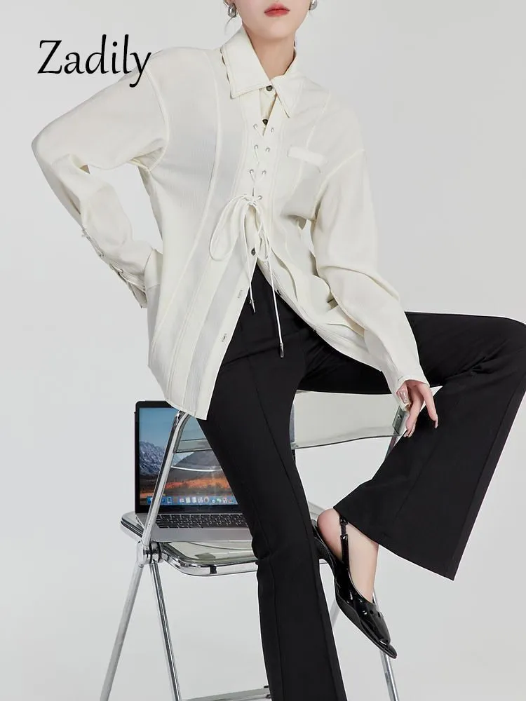 znbbw 2023 Spring Office Lady Long Sleeve Woman White Shirt Korea Style Bandage Button Woman Blouse Work Female Clothing Top - Image 4