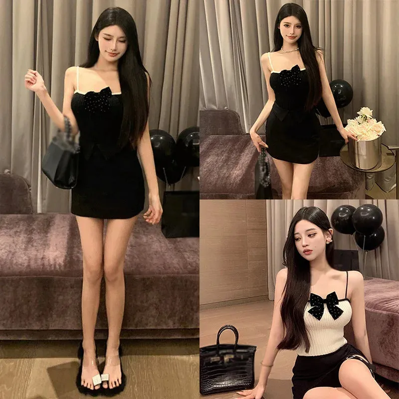 Znbbw Women's Korean version Slim fitting, Sexy and Sweet Knitted Tank Top Bow Strap - Image 5