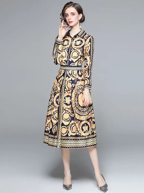 Znbbw 2023 Spring Summer Women Vintage Floral Print Midi Shirt Dress Female Lapel Chic Long Sleeve Casual Slim Vestidos - Image 2