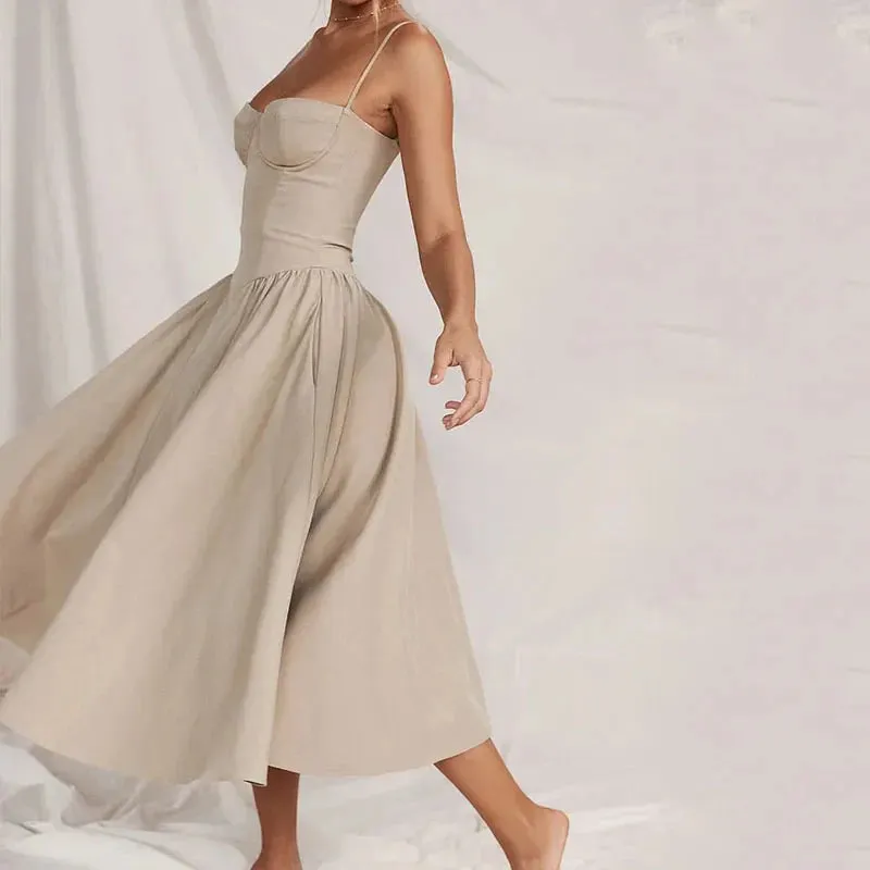 Znbbw Women Maxi Dress Summer Fashion Elegant Sling Solid Nipped Waist Sleeveless Loose Party Beach Sexy Dresses Streetwear 0410 - Image 2