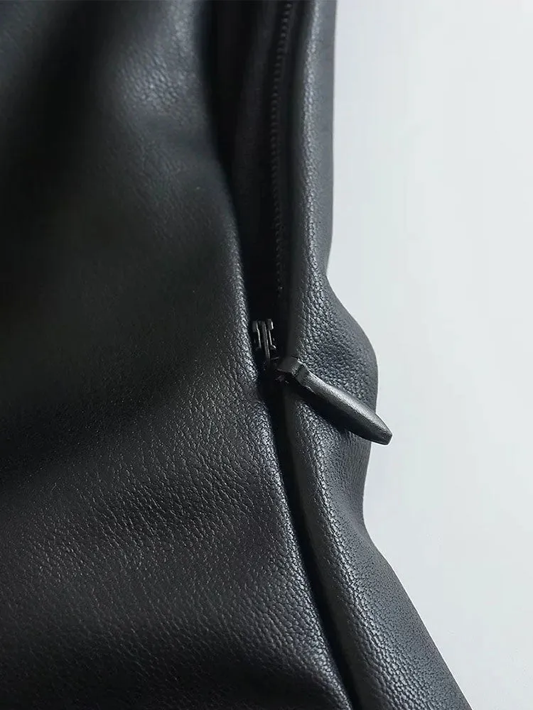 Znbbw 2023 Woman Imitation Leather Pleat Long Dress Slim Backless Sleeveless Vintage Split fork Elegant Dresses - Image 7