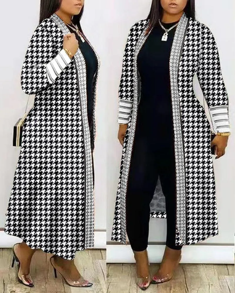 Znbbw Women Printed Long Cardigan full sleeve Trench  OverCoat Lady Casual Loose Open Stitich Coat Female 2023 Autumn Spring Fashion - Image 2