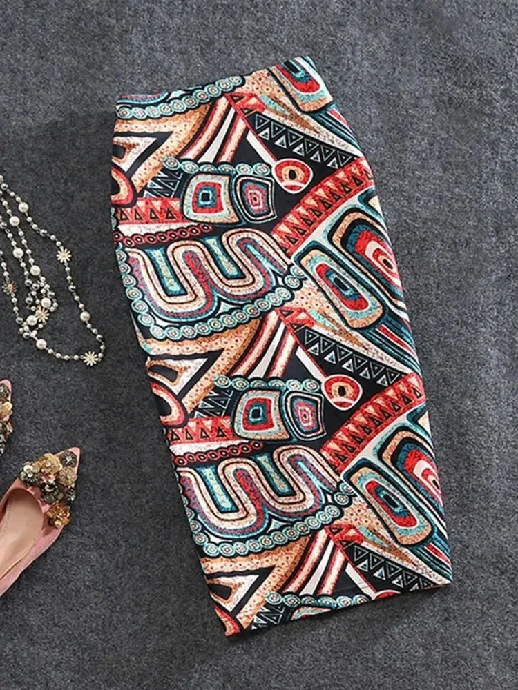 Znbbw Women's Pencil Skirts letters Printed Graphic Summer Autumn High Waist  Slit Tube faldas Woman Stretch Skirt Female GD503 - Image 4