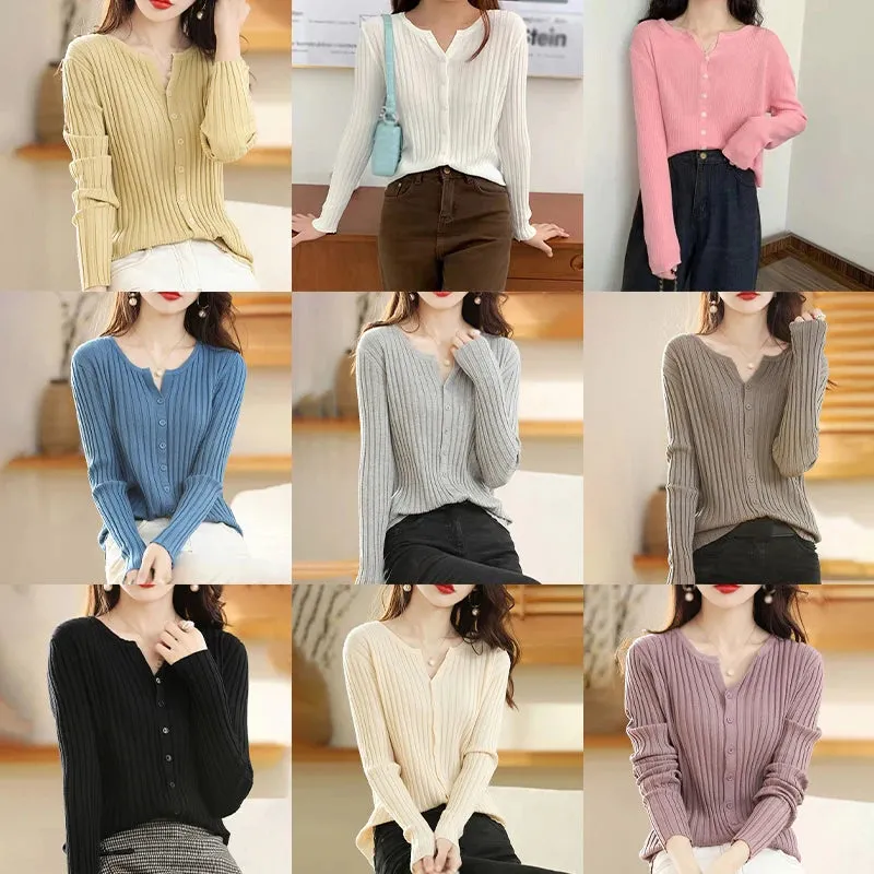 Znbbw Women's Cardigan Solid Colour Sweater Autumn Winter Slim Casual Cardigan Sweater - Image 3