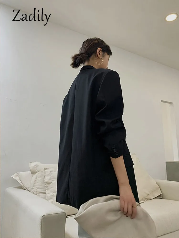 znbbw 2023 Autum Oversize Long Sleeve Black Women Blazer Normcore Style BF Pocket Jackets Coat Office Lady Work Female Clothing - Image 4