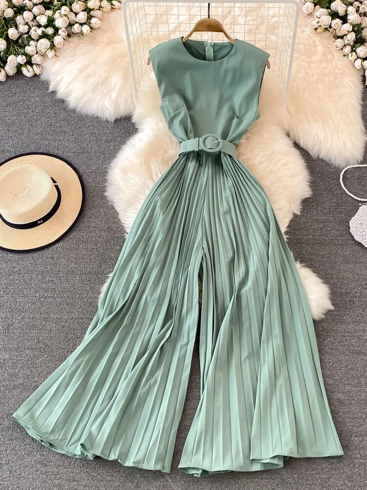 Znbbw Women Summer Temperament Fashion Round Neck Slim Slim Sleeveless Vest High Waist Slim Wide Leg Long Jumpsuit Female D0714 - Image 2