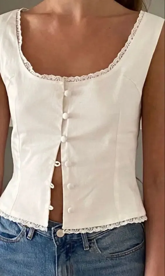 Znbbw Women Kawaii White Lace Frill Button Off Shoulder Crop Tops Korean Female Fairy Grunge 2000s Aesthetic Clothes Streetwear - Image 4