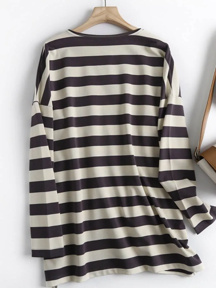 Znbbw Women High Quality Striped Print Sweatshirts Long Sleeve O Neck Loose Pullovers Female Tops - Image 2