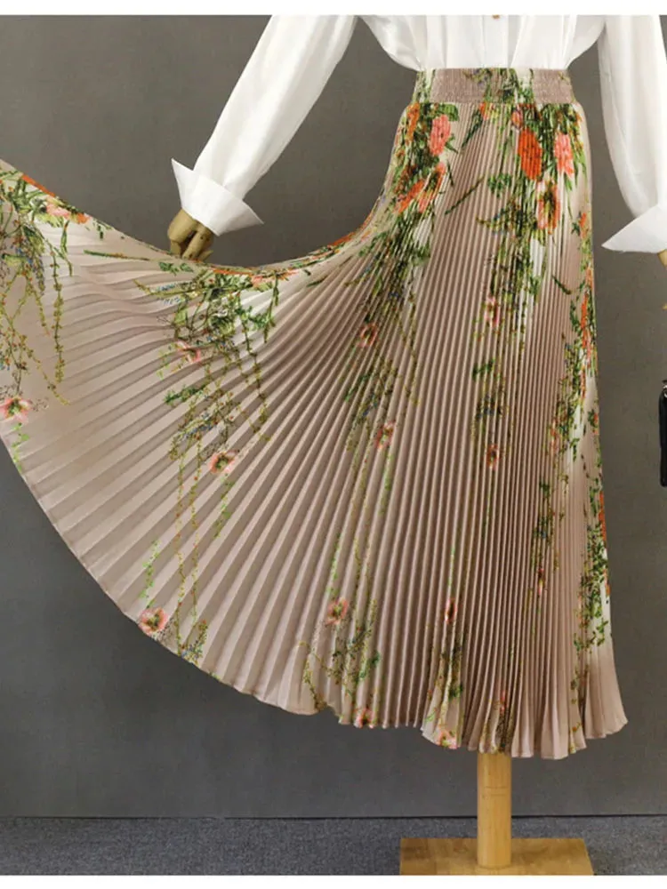 Znbbw Women Spring Summer Skirt Fashion High End Printed Pleats with A New Style of Drape Western Style Organ Hem Skirt D5733 - Image 2