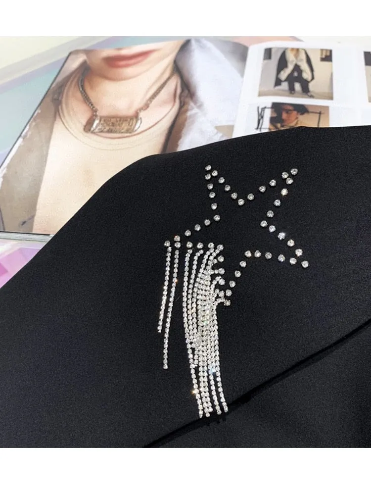 znbbw Autumn Black Casual Fashion Elegant Women's Blazer Double-breasted Chain Star Sequins Coat Gothic Jacket Streetwear Y2k - Image 5