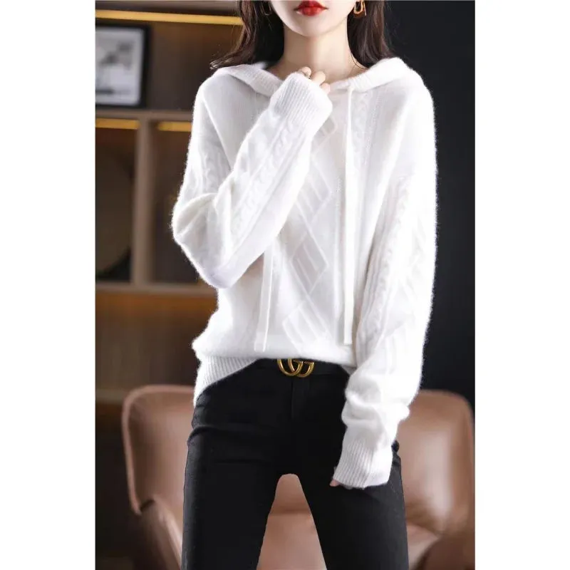 Znbbw autumn and winter 2024 hooded knitwear fried dough twist sweater long sleeve women loose pullover knitting sweater - Image 9