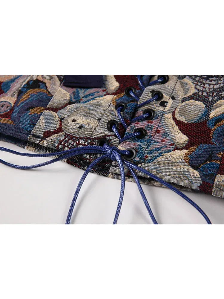 Znbbw 2024 Korean Cute Bear Jacquard Bow Women Suspender Vest Summer Y2K Vintage Casual Sleeveless Off Shoulder Ladies Crop Tops - Image 5