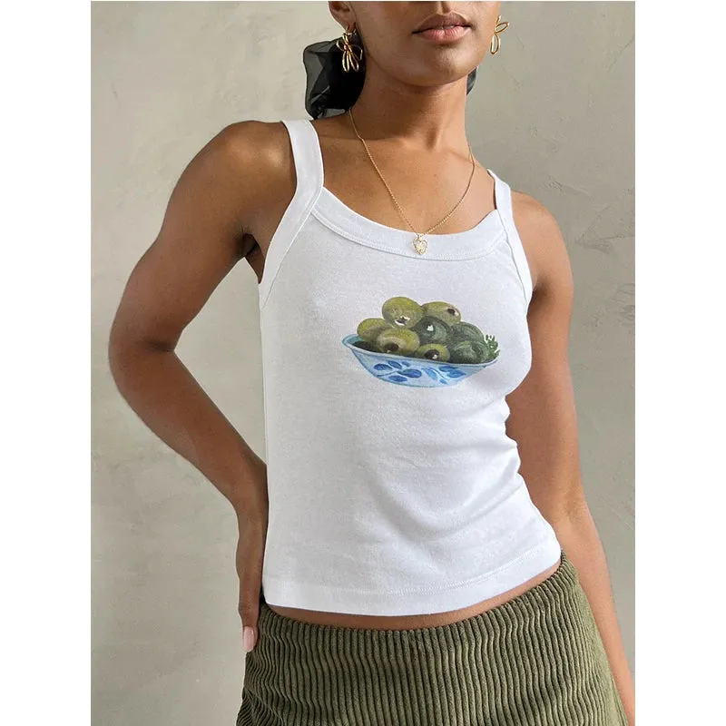 Znbbw y2k Fairycore Grunge Cartoon Print Sleeveless Crop Tops Tanks for Women Summer Slim Fits O-neck Camis Y2K Tops Vintage - Image 4