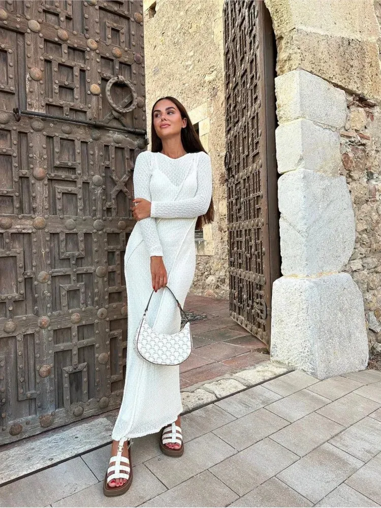 Znbbw Autumn Fashion Solid Knit Dress Women Elegant Split Sleeves Stretch Knitting Dresses Ladies Chic High Streetwear Vestido - Image 5