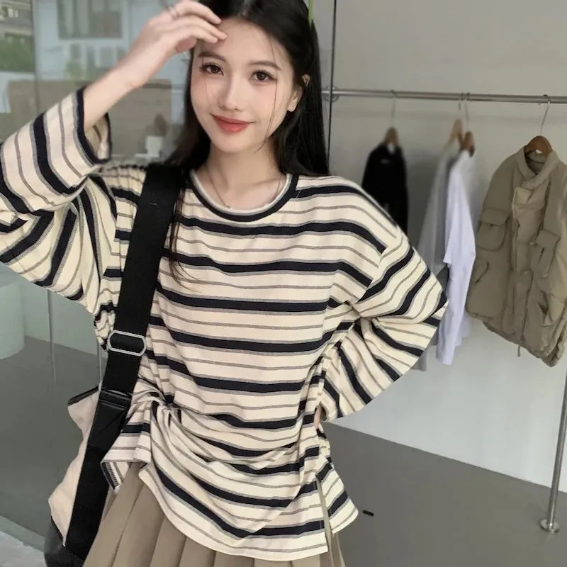 Znbbw Women's Casual Top Spring Autumn Stripe Contrast Long Sleeves T-Shirt - Image 4