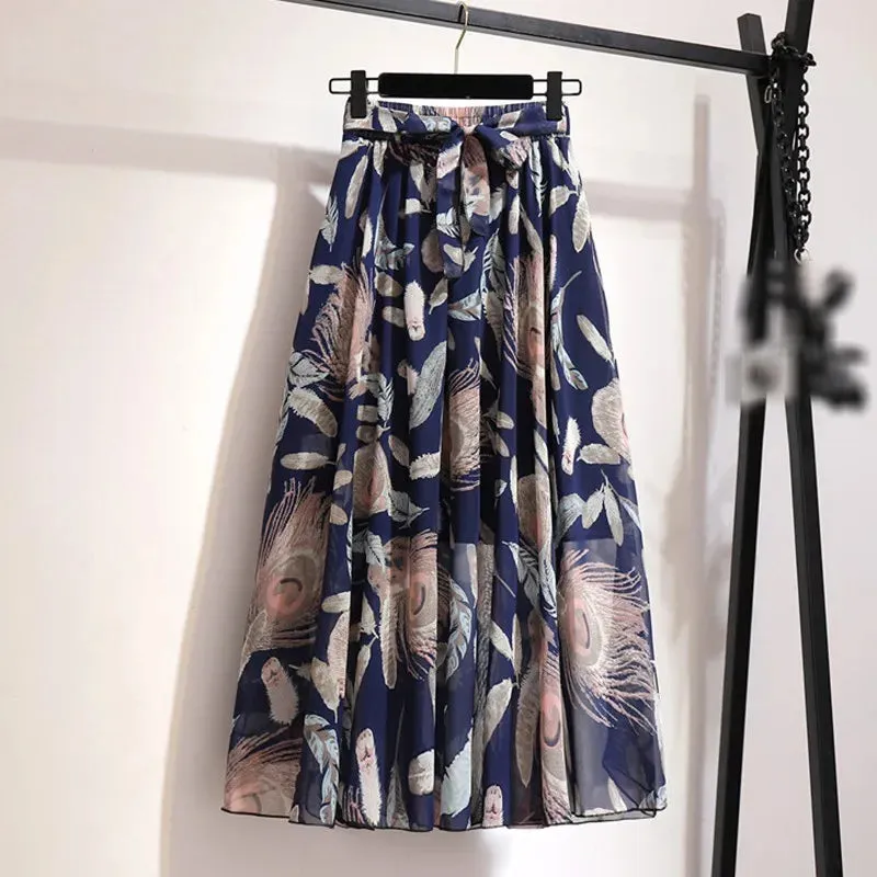 Znbbw Women Long Skirt Summer Beach Sunny Skirts Floral Bow Chiffon High Waist Skirt - Image 16