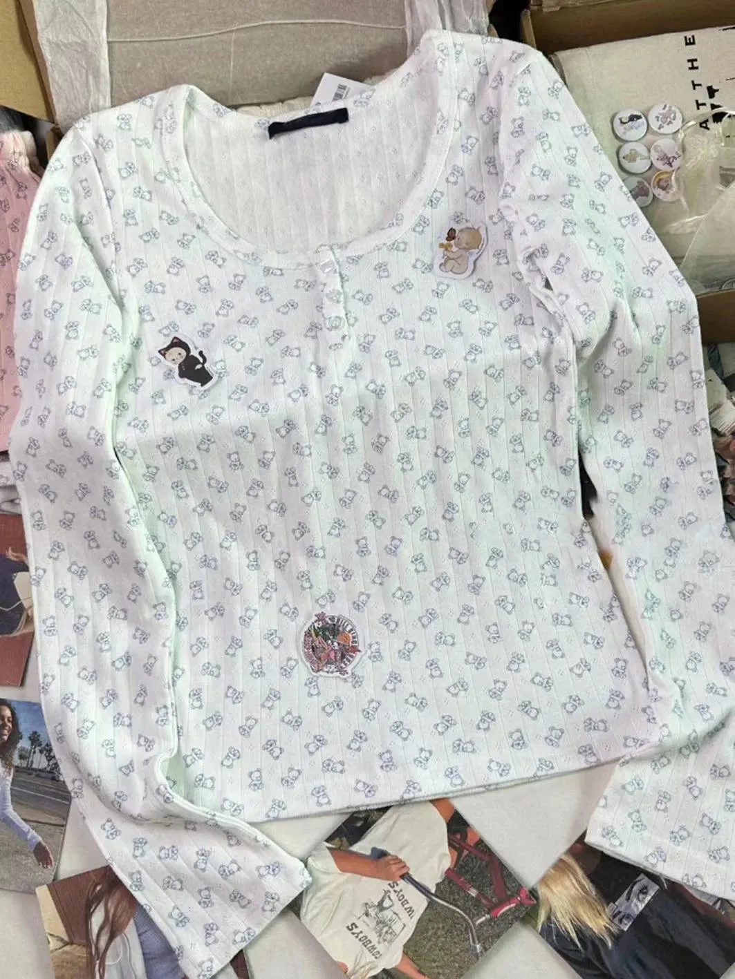 Znbbw Bear Print Eyelet Casual Long Pants Women Clothes Cotton Elastic Waist Home Trousers Vintage Cute Autumn Straight Pants - Image 12