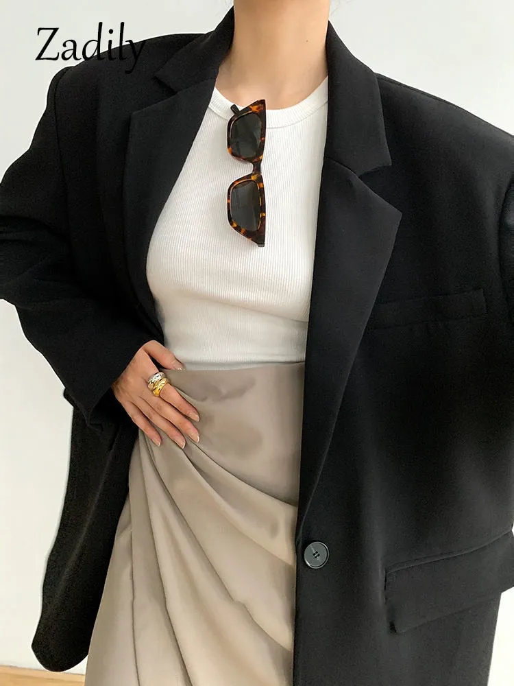znbbw 2023 Autum Oversize Full Sleeve Gray Women Blazer Office Lady Solid Suit Blazers Work Winter Female Clothing Jackets Coat - Image 5