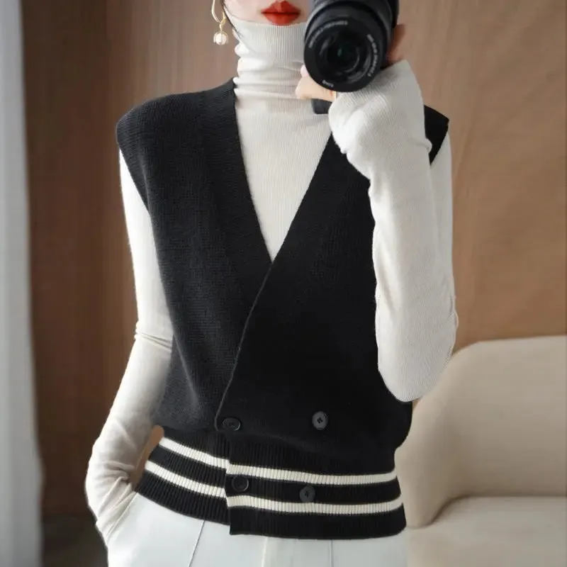 Znbbw cardigan vest sweater women autumn new v neck loose casual vest vest fashion all-match sleeveless sweater cardigan vest - Image 4